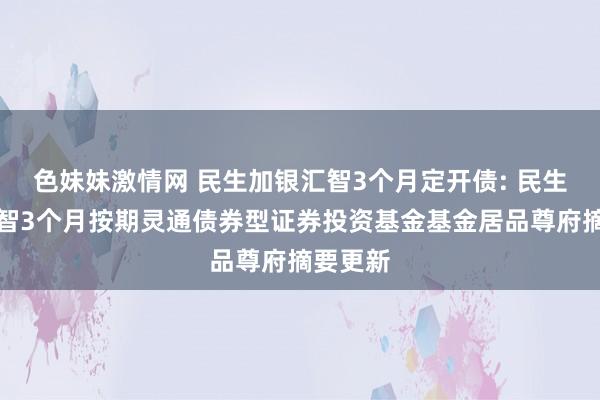 色妹妹激情网 民生加银汇智3个月定开债: 民生加银汇智3个月按期灵通债券型证券投资基金基金居品尊府摘要更新